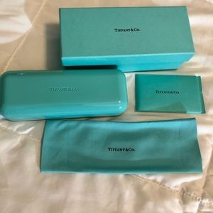 Tiffany sunglass case, box, card, cleaning cloth